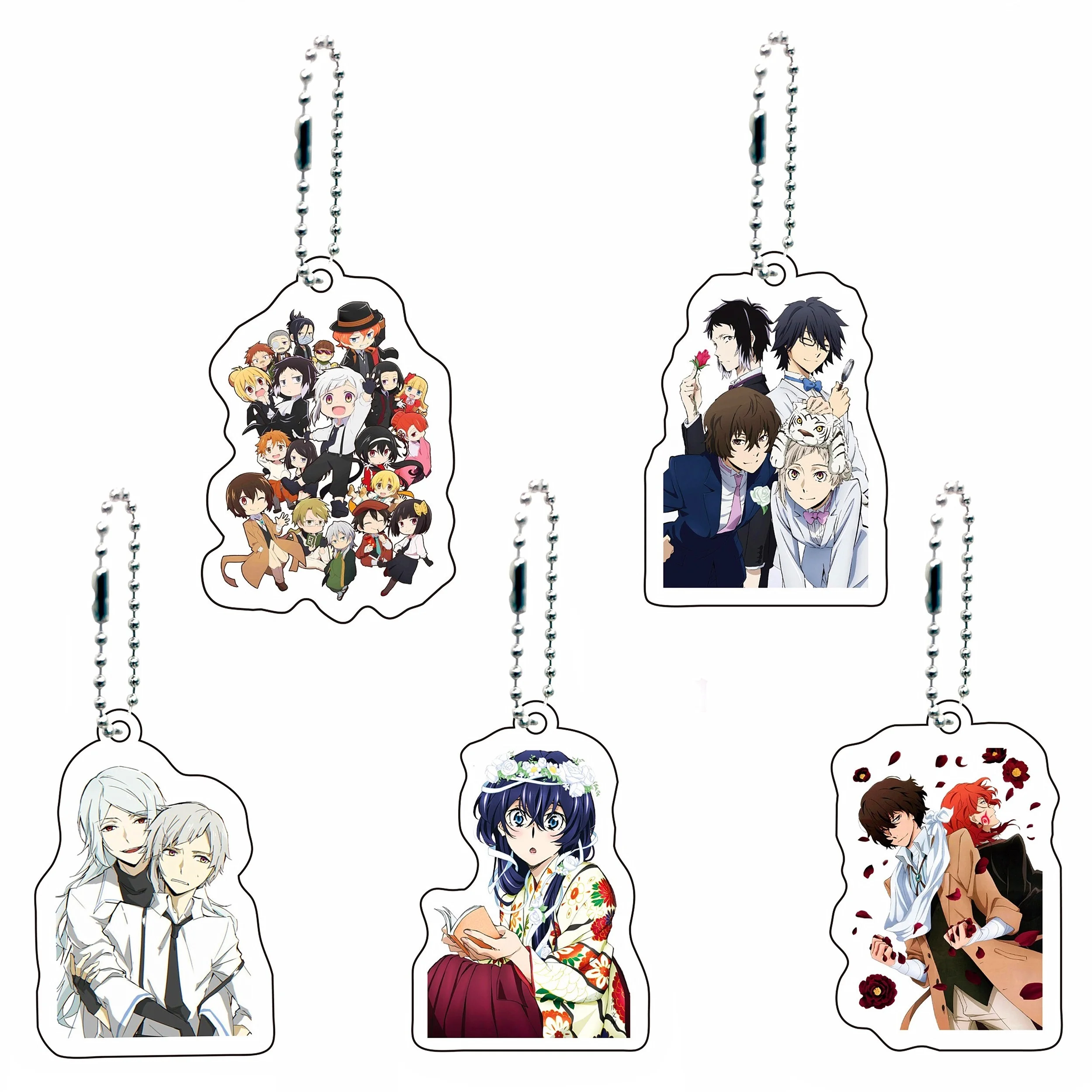 

New Anime Bungou Stray Dogs Atsushi Key Chain Cosplay Cartoon Figure Acrylic Keyring Pendant Packbag Clothes Decor Key Holder