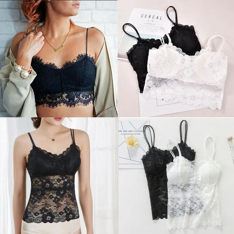 

Women White Sexy Short Loose Casual Crop Top Lace Vest Slim Camisole Tank Tops Tees Bralette Fashion