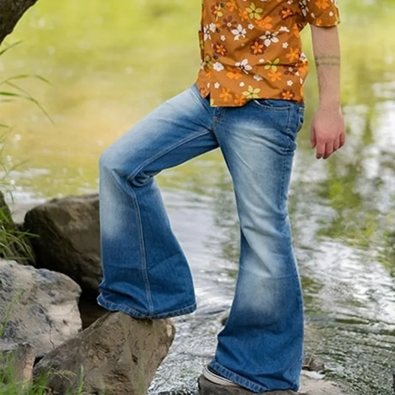 Autumn Mens Big Flare Jeans Fashion Stretch Mid Waist Bootcut Leg Denim Pants Man Vintage Bell Bottom Pantalones Hombre | Мужская одежда