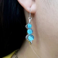 bohemia blue opal dangle earrings for women girls cat eye wavy boho statement earrings fashion jewelry party daily wearing