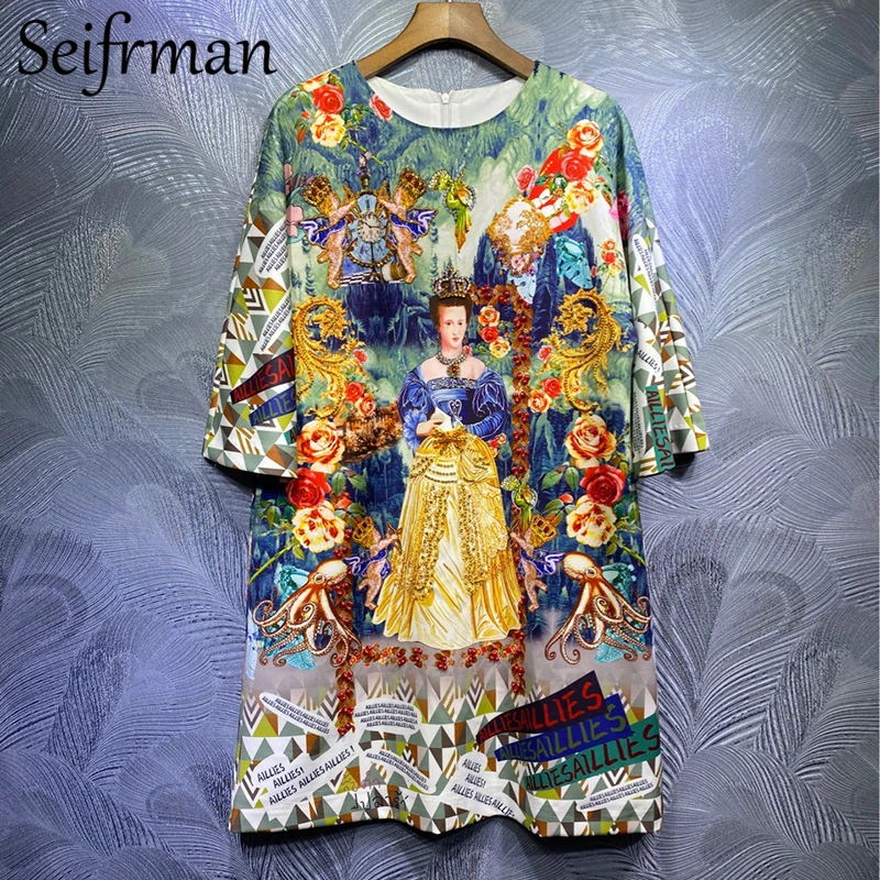 

Женское летнее модное дизайнерское короткое вечерние Seifrmann с коротким рукавом, расшитое бисером, с надписью, женское свободное платье