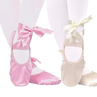 ballet dance silk dancing shoes pointe with ribbon for children kids girls women soft flats shoes comfortable fitness slippers