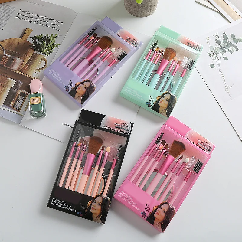 

7 шт./компл. искусственные волосы из волокна, Супермягкие с зеркалом, полный набор кистей для макияжа, кисти для бровей, губ, румян, теней для в...