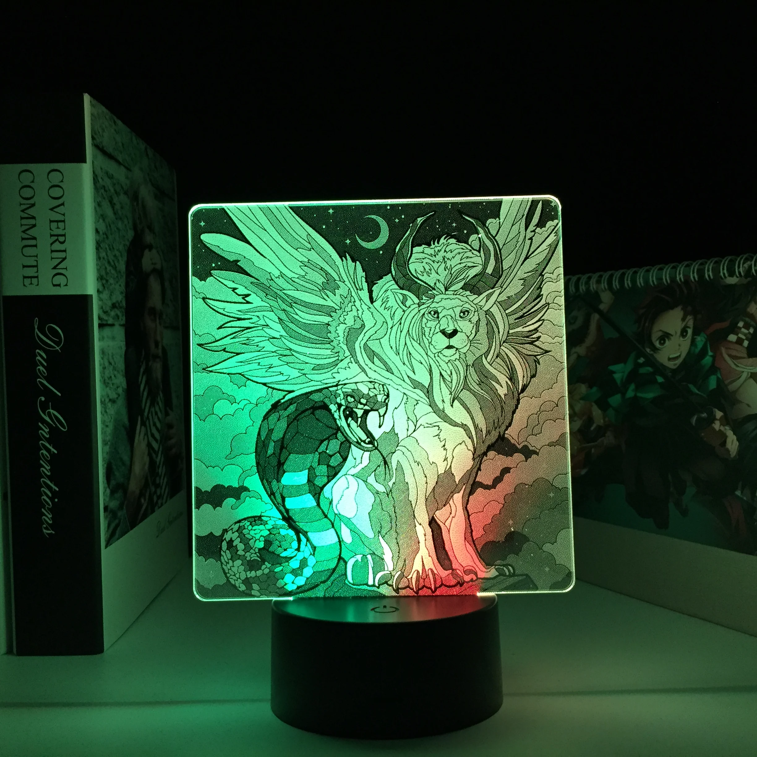 

Двухцветная светодиодная лампа в виде льва и змеи, ночник в стиле аниме для детской спальни, декоративный светильник в подарок на день рожде...