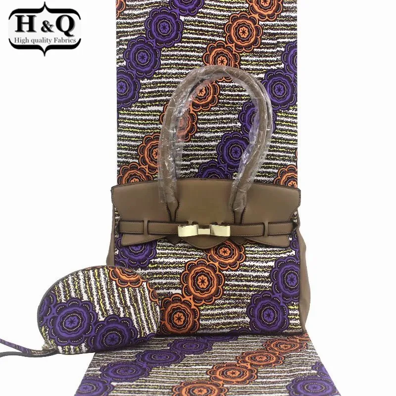 

H&Q fashion african wax bags three-piece high quality 6 yards/lot real print wax fabric match big handbag and small wallet H0119