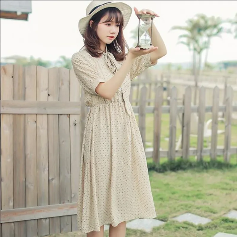 Девушка Мори милое платье 2019 Новинка Лолита Женские Короткие рукава в горошек