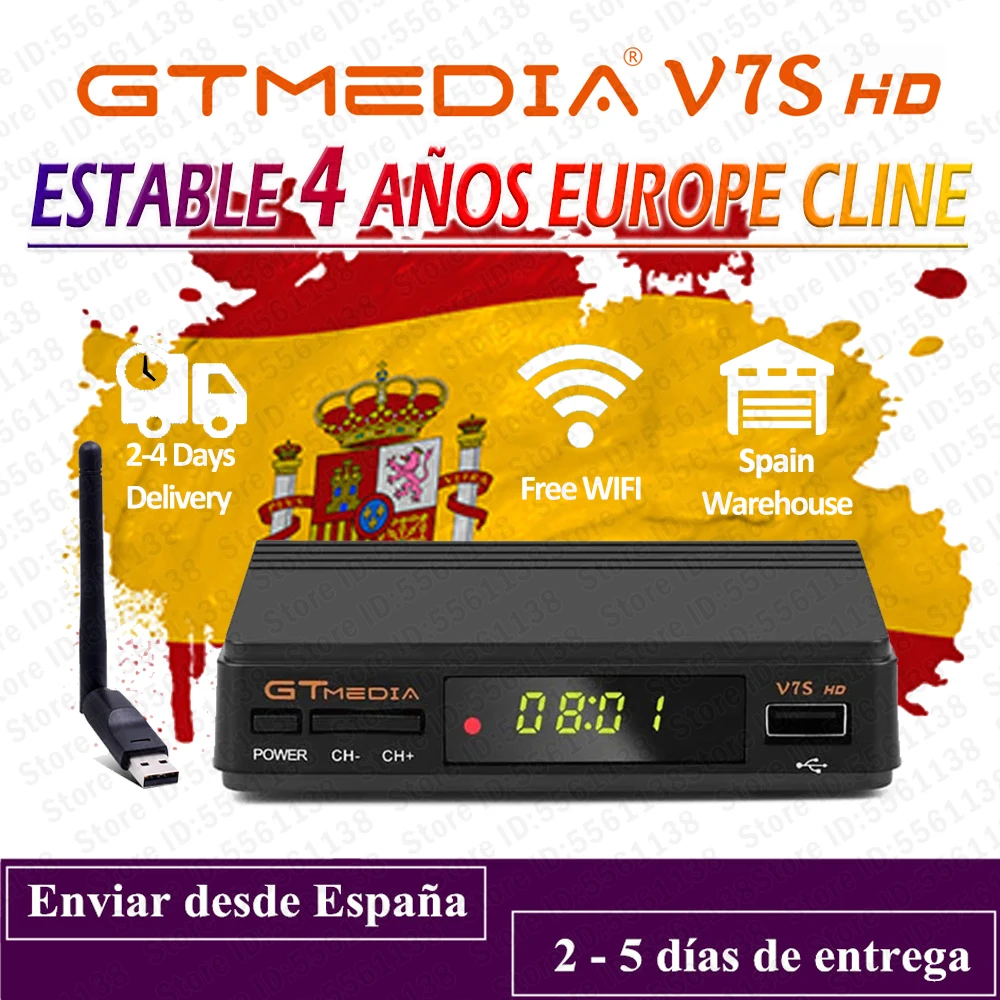 Горячая DVB S2 gtmedia v7s hd с USB WI FI FTA ТВ приемник + 3 года линии CCcam Powervu ключи декодер Youtube