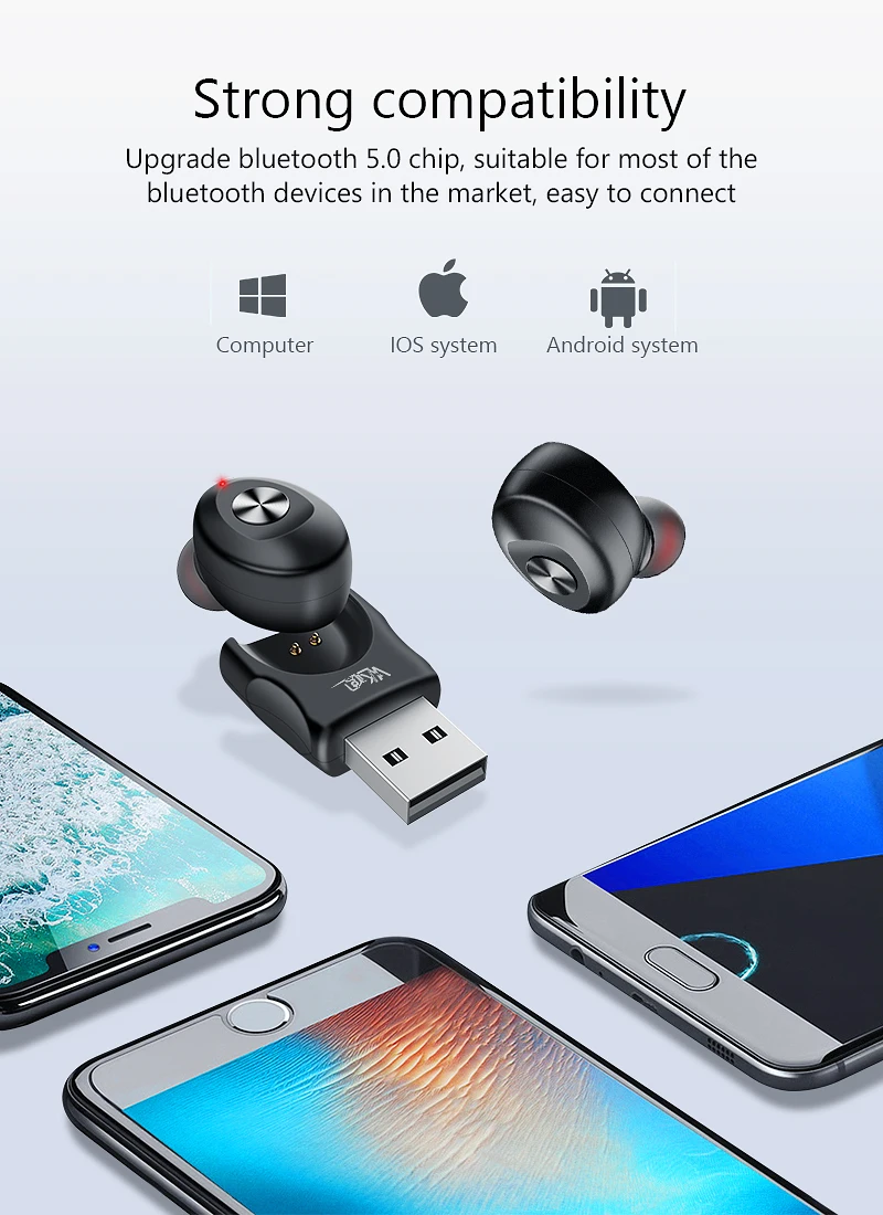 VVKing TWS 5,0, Bluetooth, беспроводные наушники, стерео наушники, наушники с микрофоном, Handsfree, USB, Спортивная гарнитура для Xiaom, iPhone, samsung