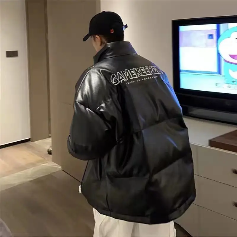 Leather Jacket Men's Winter Thick Padded Coat Korean Style Trendy Padded Jacket Winter Clothes Loose Casual Padded Clothes