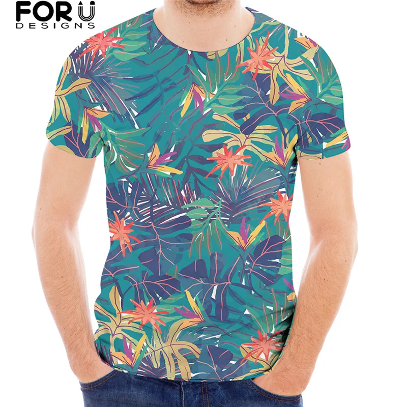 

FORUDESIGNS/мужская футболка, повседневные Модные топы с короткими рукавами и круглым вырезом, яркие Гавайские листья, с принтом, лидер продаж, св...