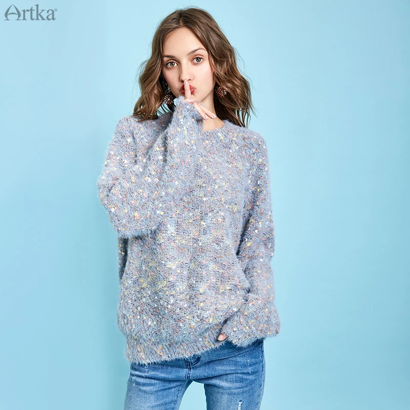 ARTKA 2019 Autumn Winter New Women Sweater Fashion Colorful Knitted Sweaters Thicken Warm Loose O-Neck Pullover YB11393Q | Женская