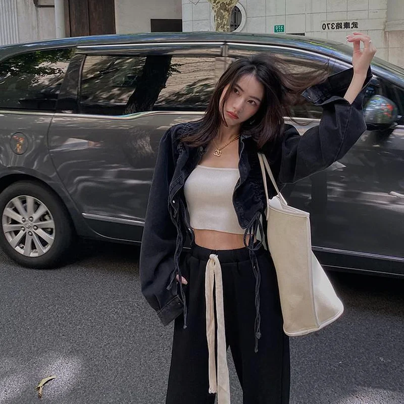 Куртка женская укороченная из денима базовая Повседневная Верхняя одежда в