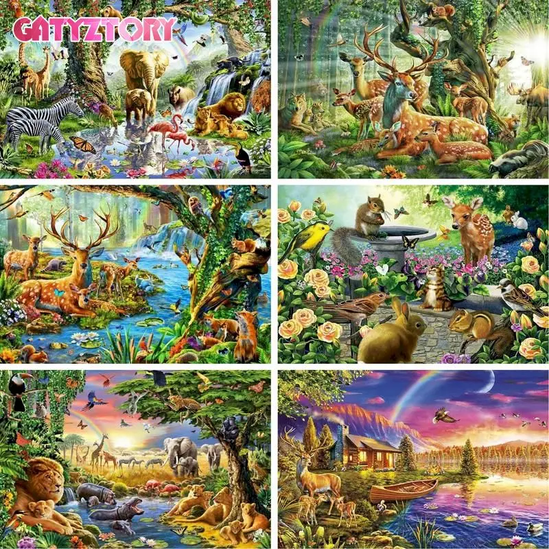 

GATYZTORY 5D DIY Diamond Embroidery Forest Animal Full Square/Round Drill Diamond Painting Cross Stitch Handicraft Home Decor