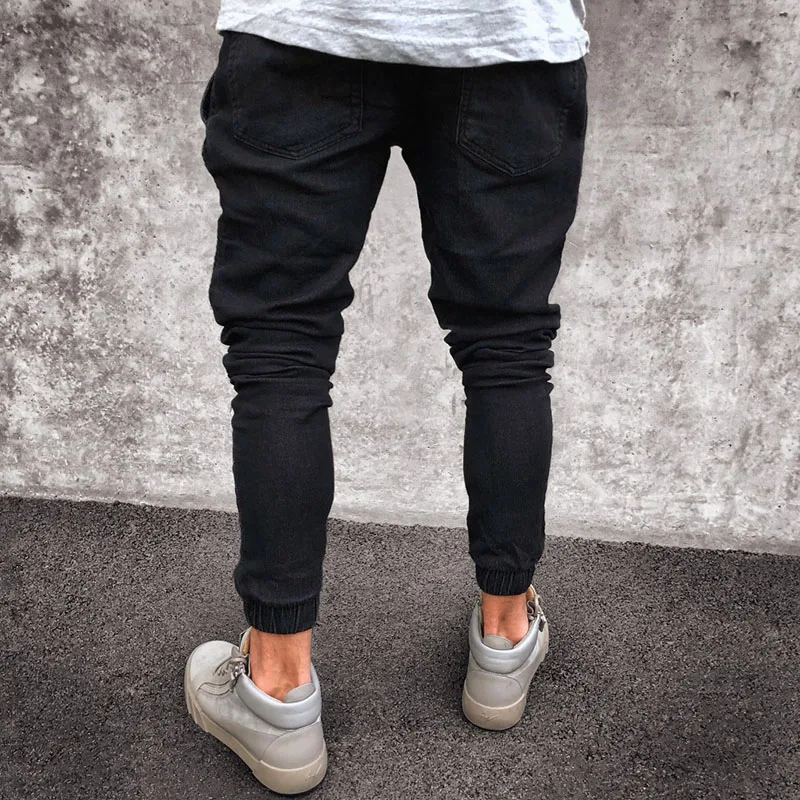 Mens Skinny Black Jeans Fashion Slim Fit Pleated High Waisted Jeans Men Casual Ankles Elastic Denim Pencil Pants