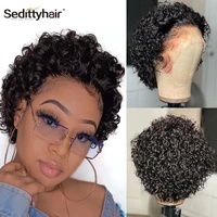 pixie cut wig preplucked bob lace part afro wigs short curly lace frontal bouncy curly human hair wig
