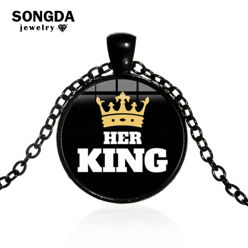 Массивное ожерелье Her King His Queen модное золотого цвета с принтом короны травы