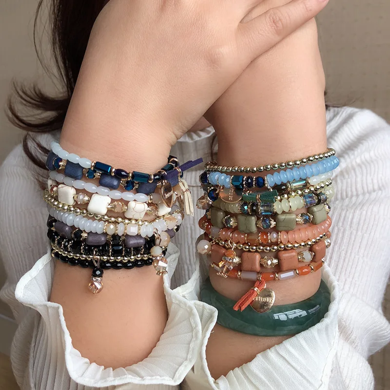Fashion Korean Woven Beaded Bracelet Female Multi-layer Elastic Men's Jewelry Gift | Украшения и аксессуары