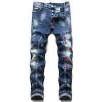 european american style dsq italy brand mens slim jeans pants famous brand mens pencil pants straight blue hole jeans for men