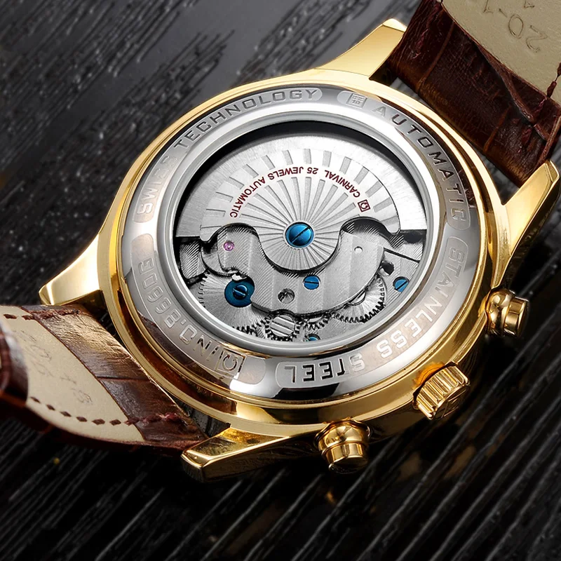Tourbillon Relogio Masculino карнавал автоматические мужские часы люксовый бренд кожаный