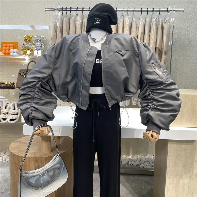 

Brand Original Design 2021 Draw String Waist High Baseball Uniform Candy To Fold Long Sleeve Coat