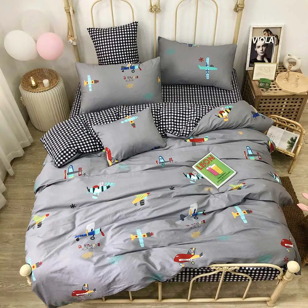 2019 серый самолет INS мультяшный пододеяльник набор Дети плоский лист хлопок
