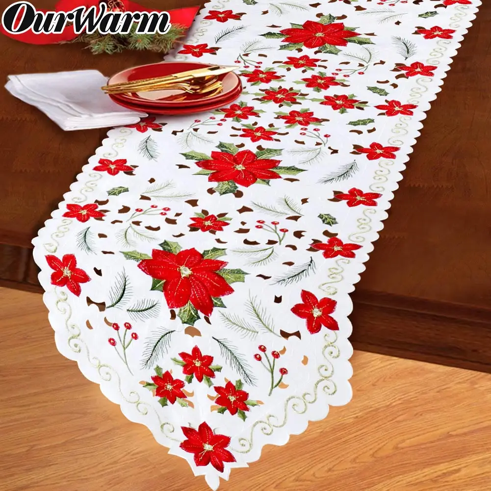 Теплая Рождественская скатерть с вышитыми цветами рождественские вечерние