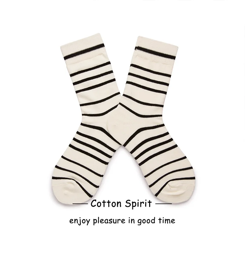 Women Men Solid Striped Cotton Sport Socks Ankle Socks Girls Unisex Ivory Base Black Stripes Winter Socks 5 pairs/ lot AL183SC