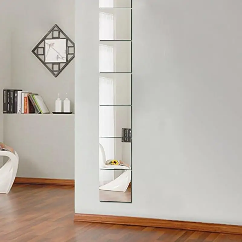 

Mirror Wall Sticker Ceramic Tile Furniture Film For Bathroom Living Room Square Silver Decoration Self-Adhesive A2G0