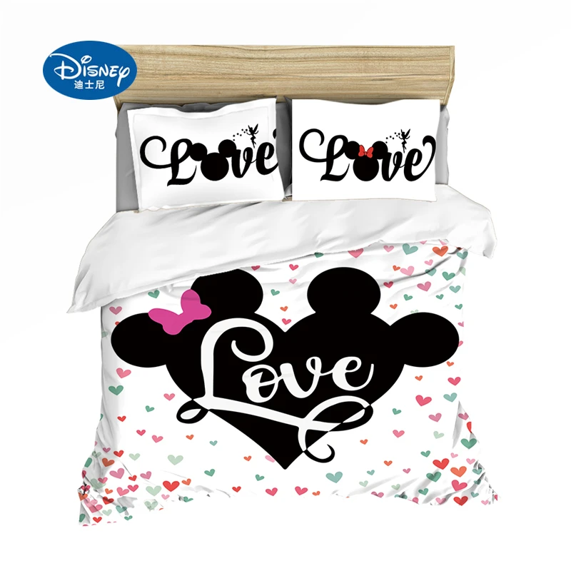 Night Mickey mouse Bedding Set Lovely Couple Queen King Size Bed Children Duvet Cover Pillow Cases Comforter Sets | Дом и сад