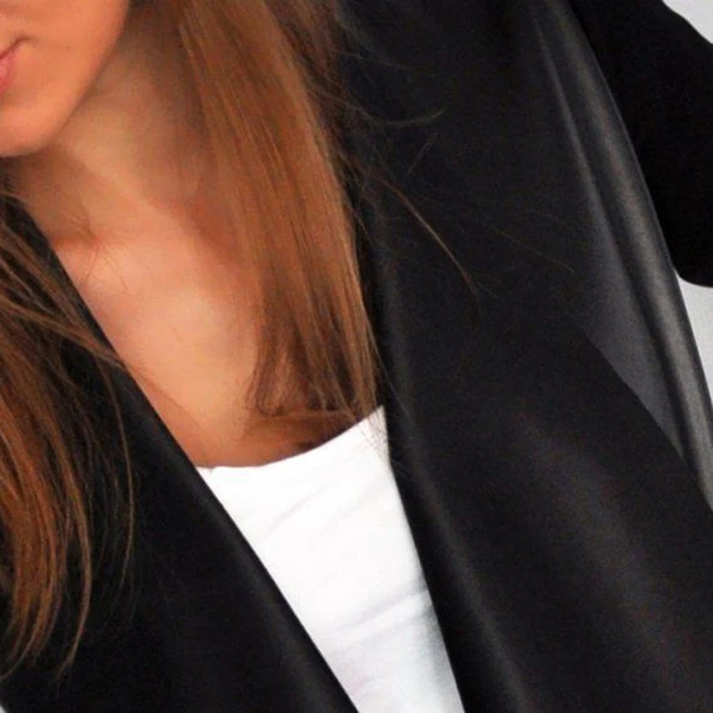 

Women Faux Leather Coats Patchwork Cardigan Spring Autumn Fashion Long Sleeve Casual Female Leather Cardigan Black 2021 New