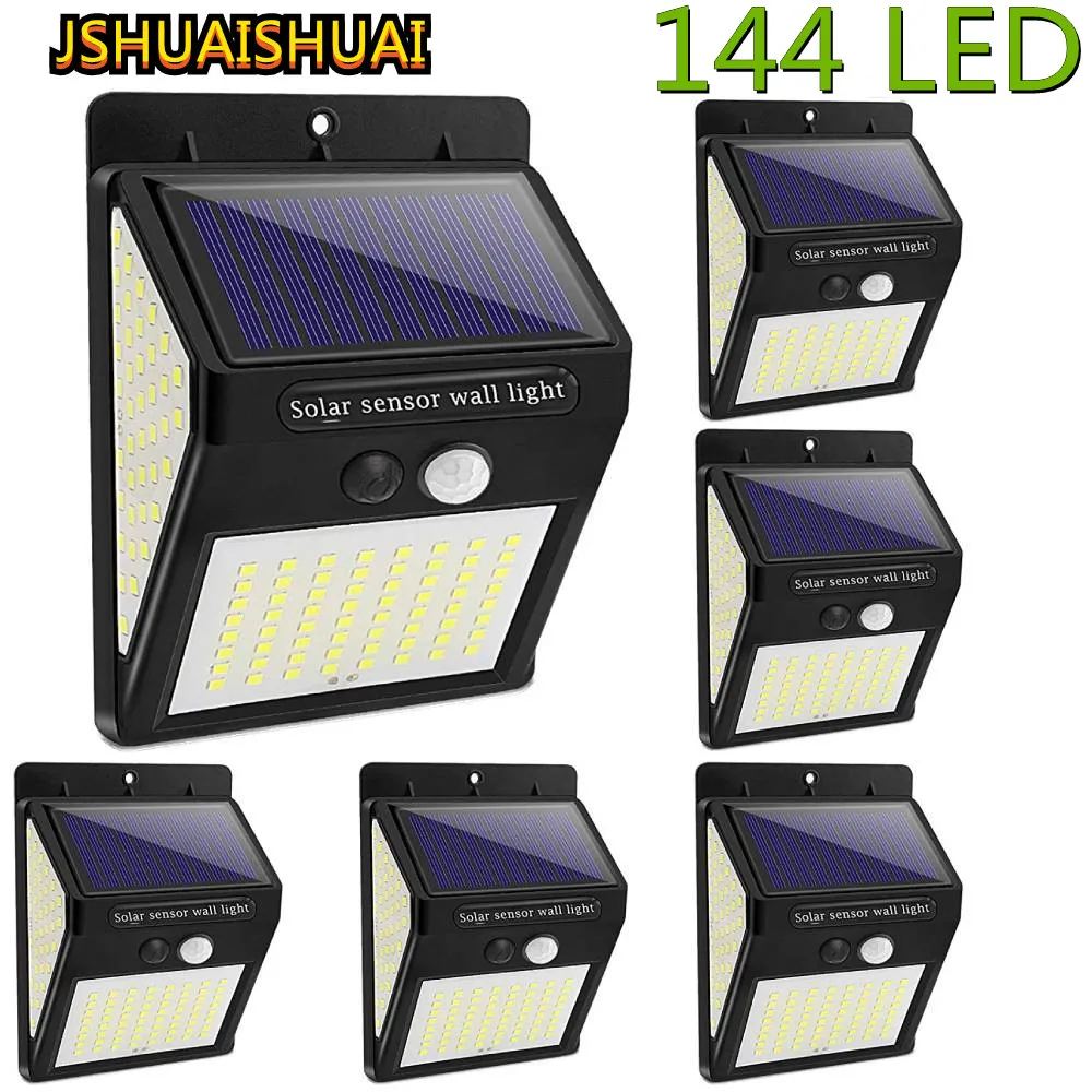 

New Upgrade 144/100 LED Solar wall Light Outdoor Solar Lamp PIR Motion Sensor Solar Powered Sunlight Street Light with 3 Modes