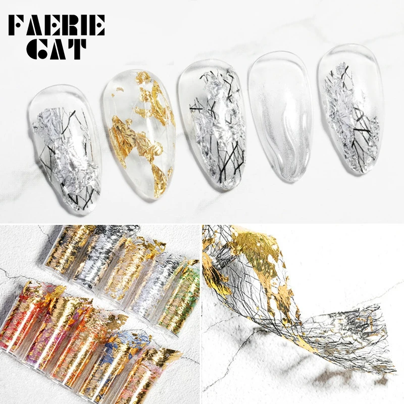 

4x50cm/Roll 3D Net Line Nail Stickers for Nails Gold Silver Mesh Nail Tin Foil Fragments Paper Decals DIY Nail Art Decorations