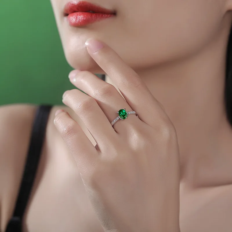

Four Claws Emerald Ring S925 Wedding Bands Prong Setting Ring Engagement Gift Rings for Women Lady Grilfriends Jewelry