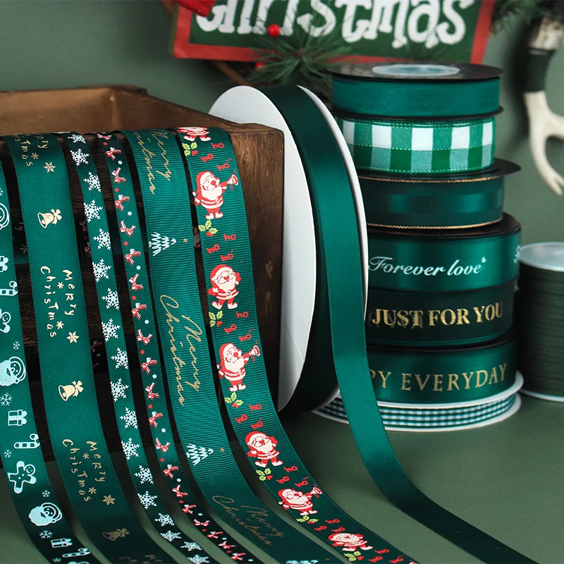 

19mm 50yards Dark Green Printing Ribbon for Bow Pin Hhair Accessory Rose flowers Gift Box Wrapping Chrismas Crafts Packing DIY