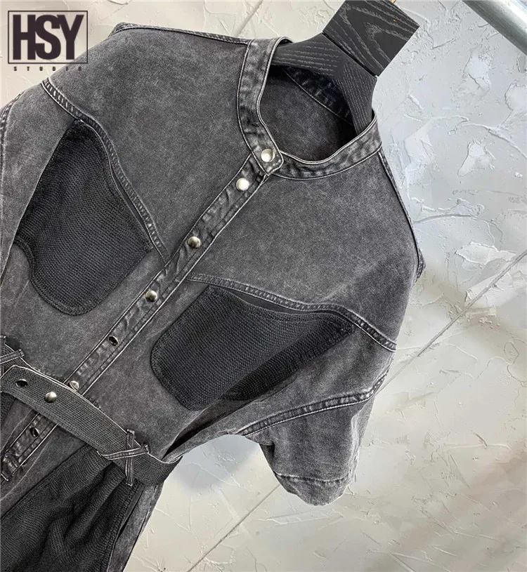 【HSY studo】2019 новый осенний женский комбинезон с карманами пояс в стиле пэтчворк