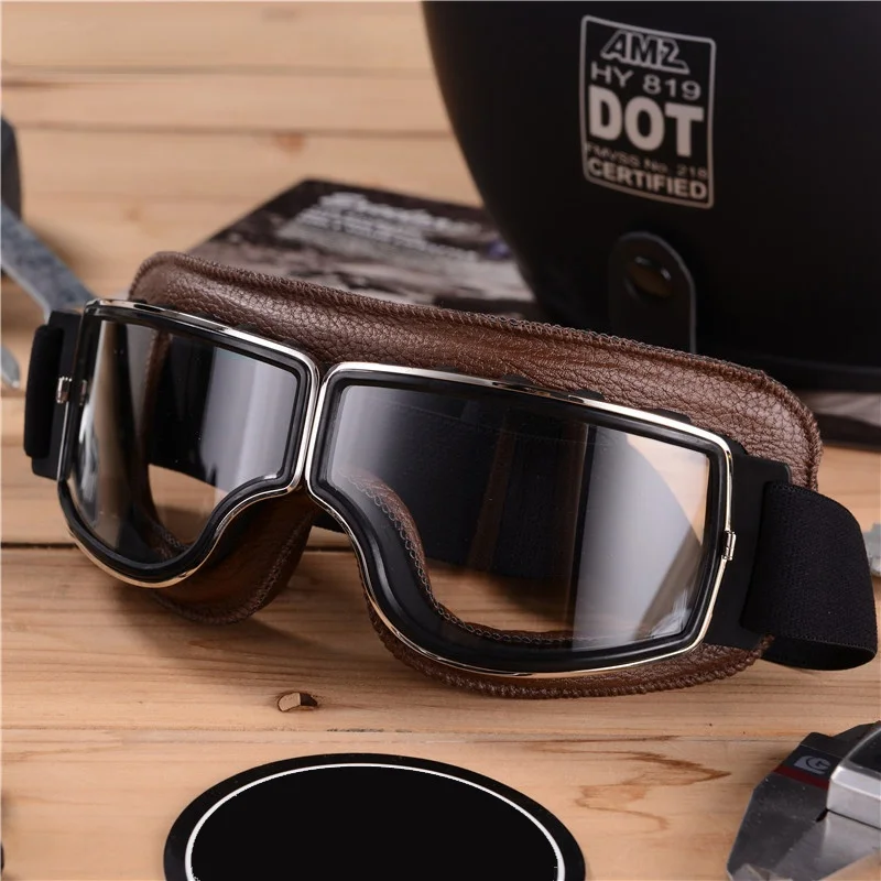 

Best Selling Vintage Goggles Motorcycle Leather Goggles Glasses Cruiser Folding Goggles 3-Color Leather 4-Color Lens