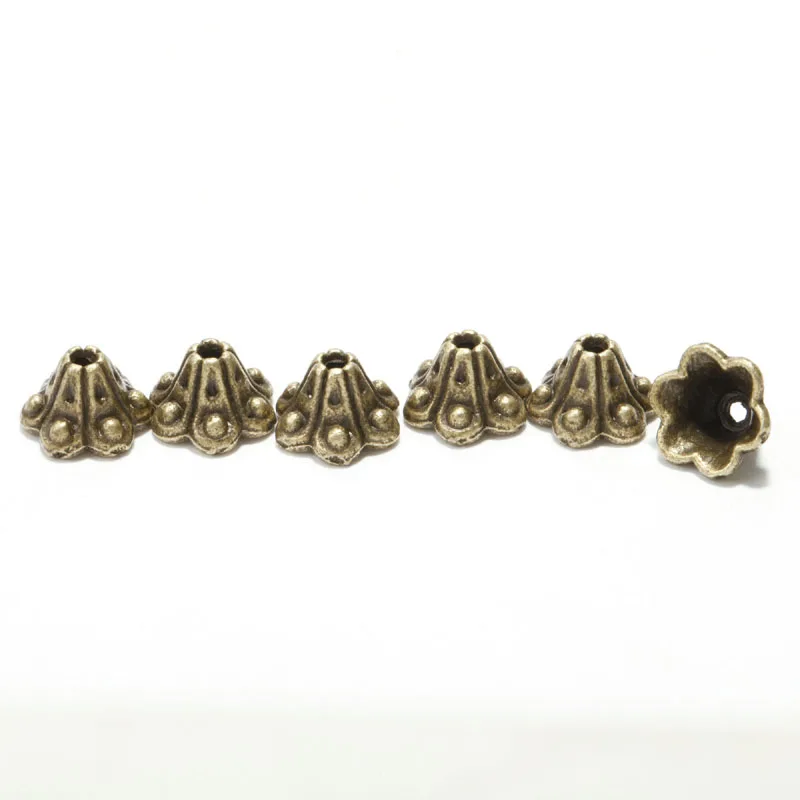 9mmx6mm Bronze 50 шт. тибетский серебряный цветок бисера шапки для изготовления ювелирных изделий Металлические Diy бусины для женщин браслет, ожерелье, серьги аксессуары - Color: 9mmx6mm Bronze