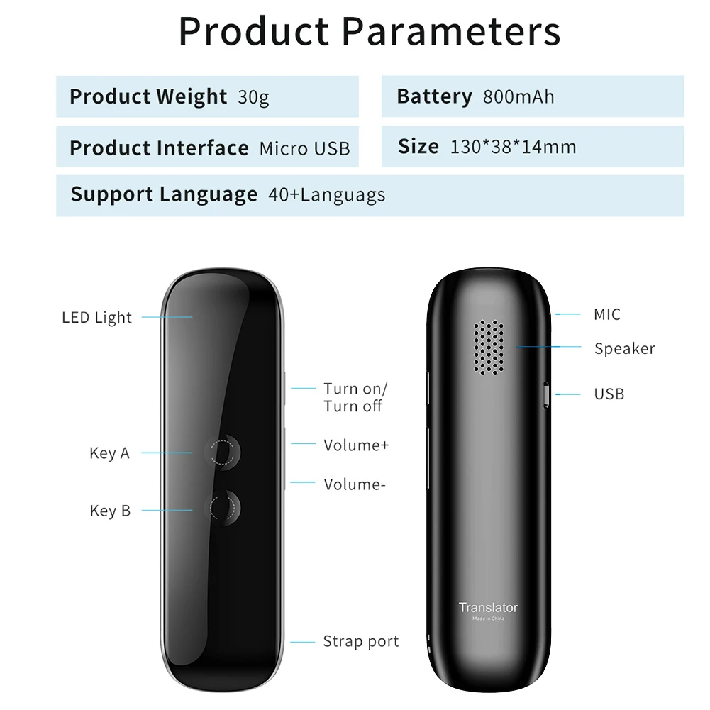 Портативный беспроводной умный мини переводчик голоса G5 перезаряжаемый 40