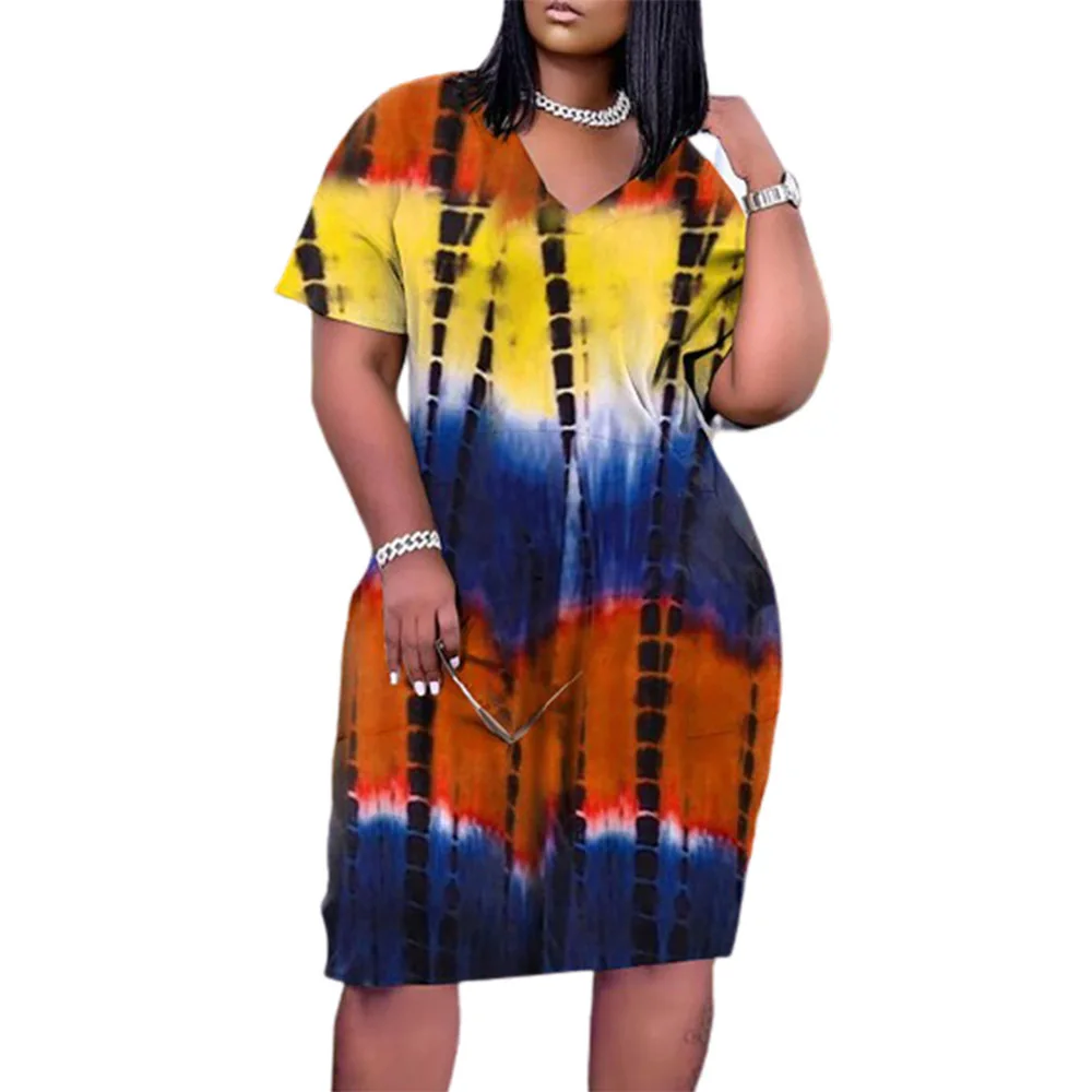

2021 European and American Women's Summer New Casual Loose-fitting V-neck Dress