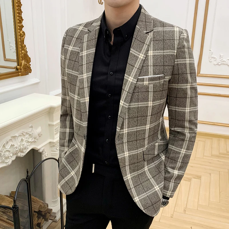Мужские блейзеры брендовый британский стиль клетчатое приталенное платье