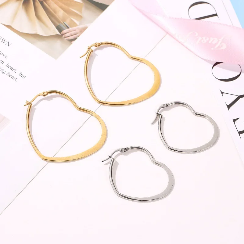 Преувеличенные из нержавеющей стали сердце овальные серьги-кольца для женщин 2019