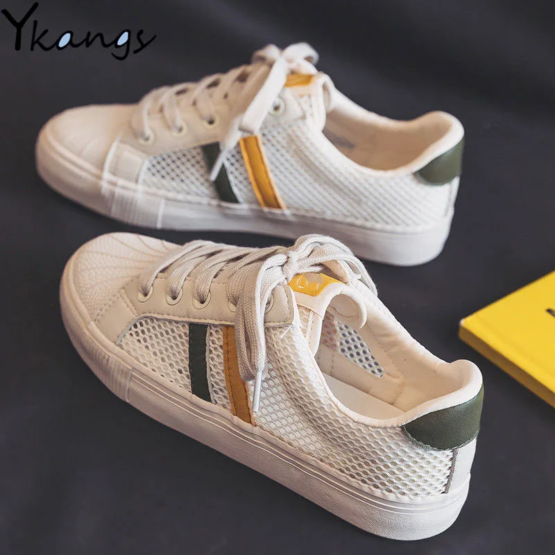 

Кроссовки женские с низким вырезом, сетчатые дышащие, повседневная универсальная Уличная обувь с вулканизированной подошвой, на шнуровке, ...