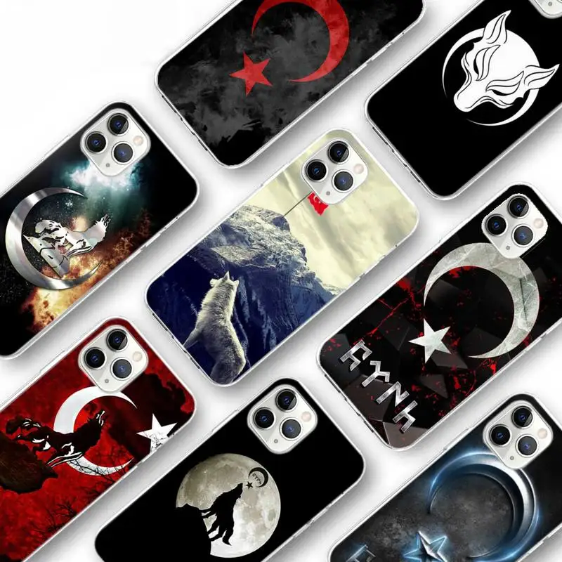 

turkey turkish flag wolf Accessories Phone Case Transparent for iPhone Samsung S 11 12 6 7 8 9 10 20 Pro X XS Max XR Plus lite