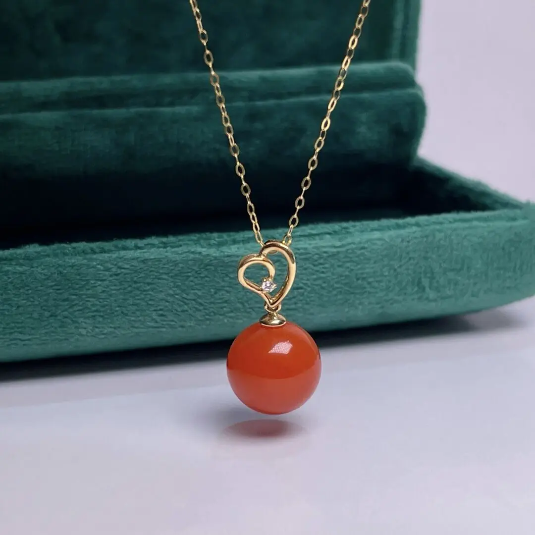

shilovem 18K yellow Gold Natural south Red agate pendants no necklace fine Jewelry classic gift plant gift new mymz10-10.56621nh