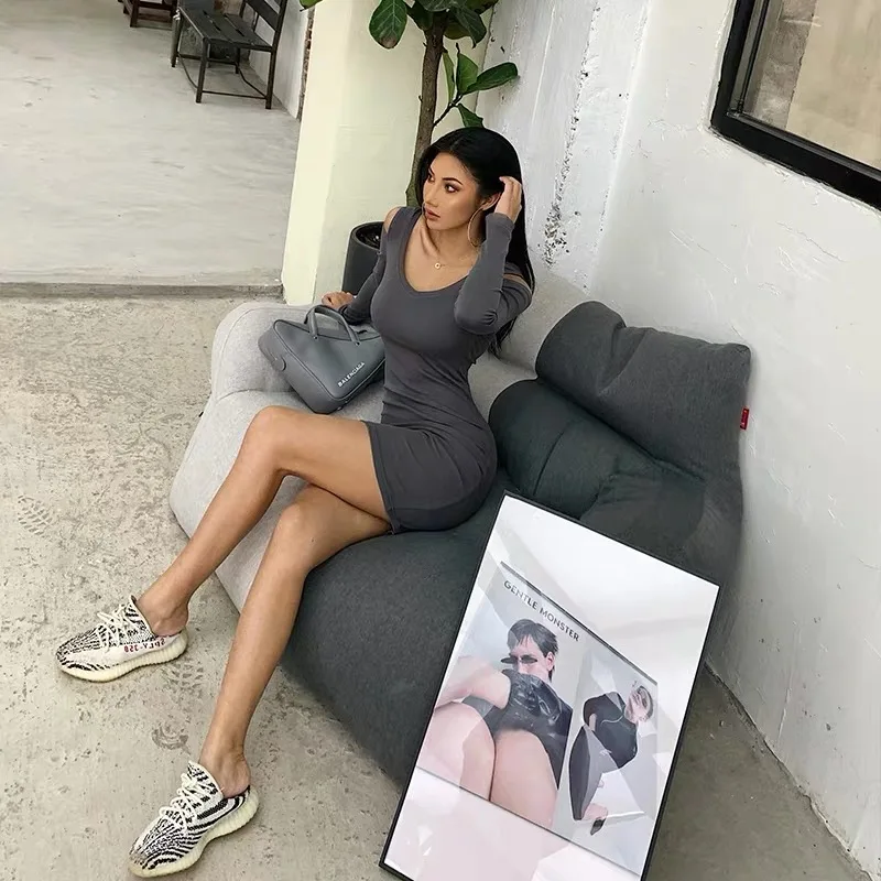 Женское платье с открытыми плечами и длинным рукавом XIBANI облегающее пикантное