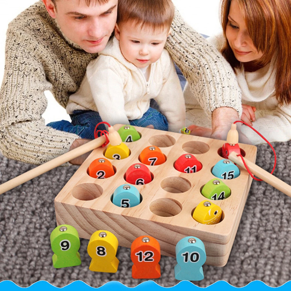 1 Набор деревянных магнитных игрушек для рыбалки подсчета рыбы Монтессори