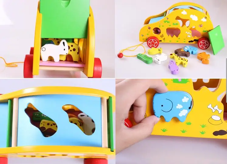 

Free shipping Baby Wooden Animal trailer toy, Kids Wooden toy, Children wooden Animal matching blocks Toys/gift