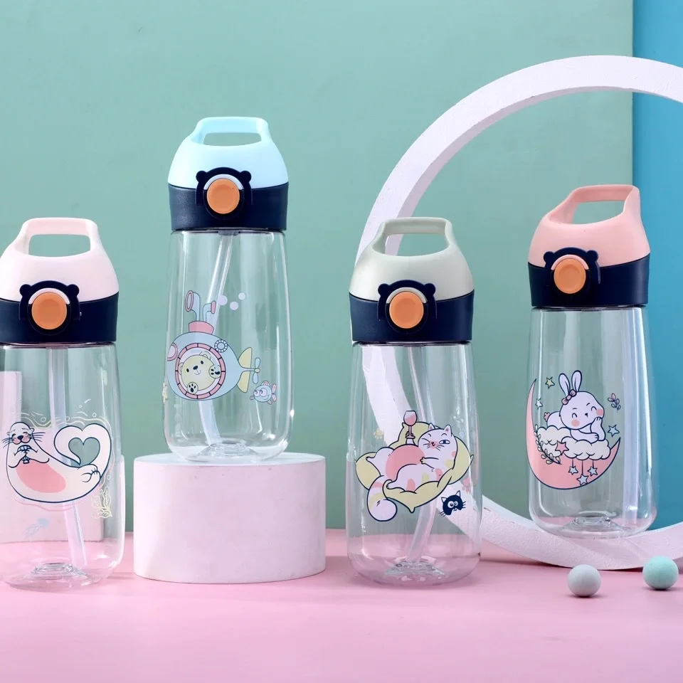 

Summer simple personality water cup men and women sports plastic cup straw cup cute cartoon style fresh sports bottle