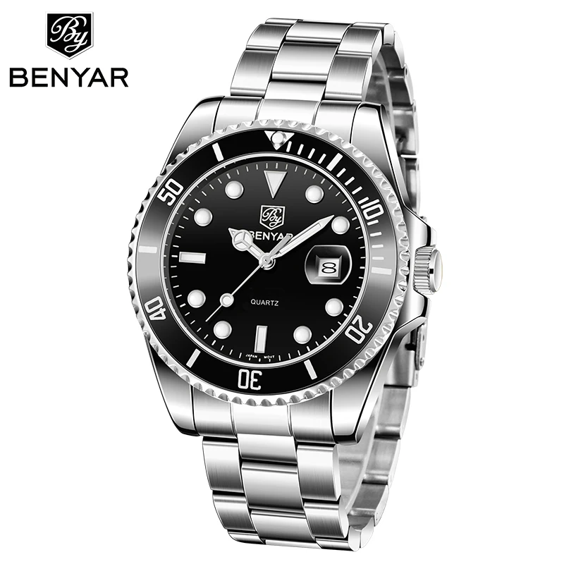 BENYAR мужские часы Бизнес водонепроницаемые кварцевые наручные из нержавеющей