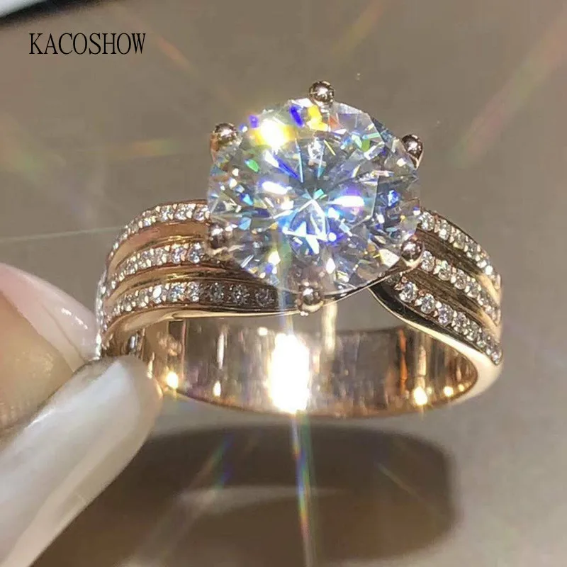 

KACOSHOW высококачественное обручальное кольцо с фианитом класса AAA женское классическое кольцо с шестью крапанами золотого цвета для женщин ю...